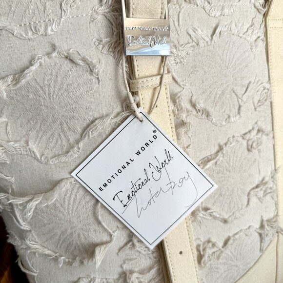 Emotional World Large Vintage Tote Bag Cotton Linen Beige Artsy Unique - Picture 6 of 9